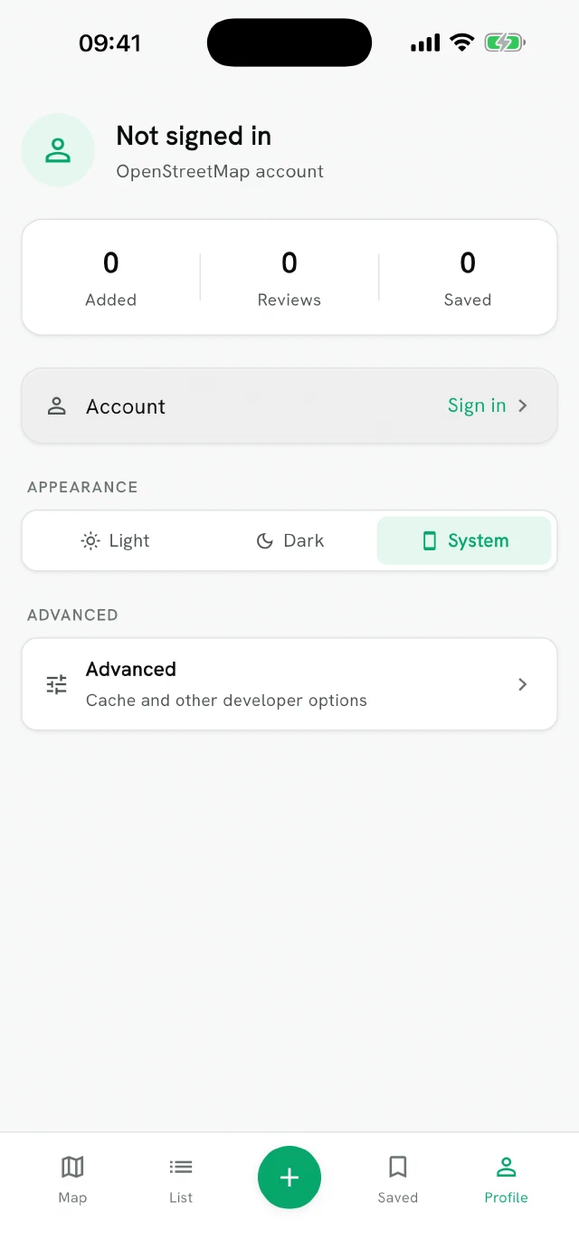 Denchargi profile and settings screen