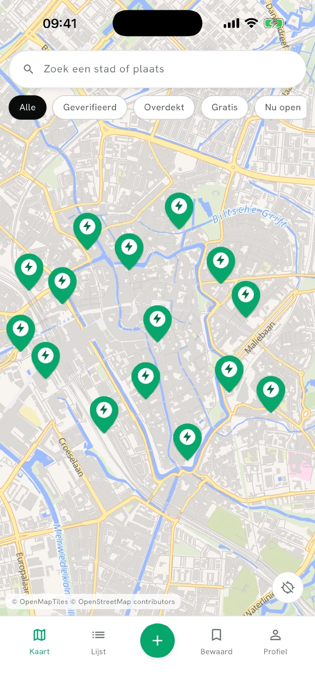 Denchargi-kaart met e-bike laadpunten in de buurt