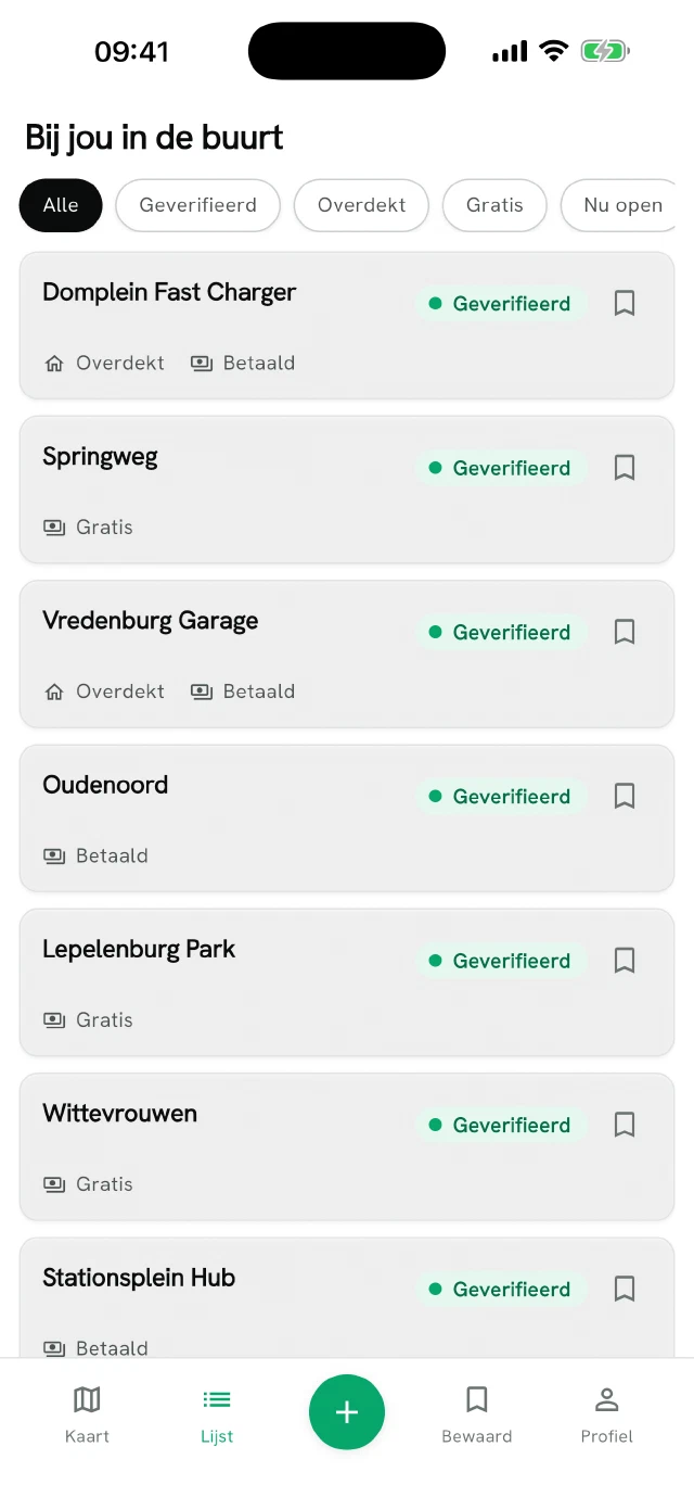 Lijst met e-bike laadpunten gesorteerd op afstand